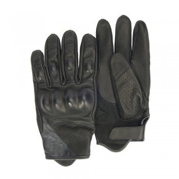 Black Leather Hard Knuckle Biker Gloves