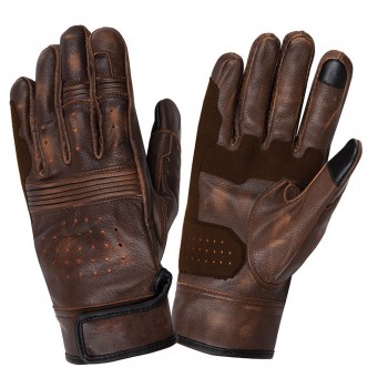 Men's Perforated Brown Leather Motorcycle Gloves For Riding With High Strength Knuckle Protection